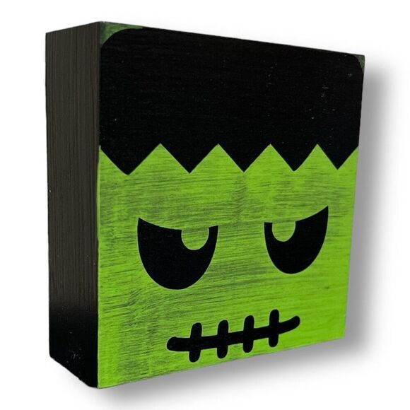 Halloween Box Sign Decor Set Frankenstein/Ghost/Jack-o-lantern Handmade - Picture 2 of 5
